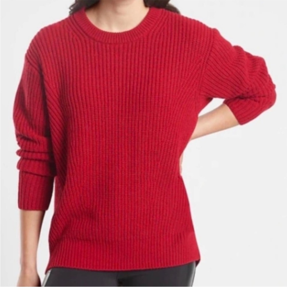 Athleta Cascades crewneck candy red wool blend ribbed sweater small S